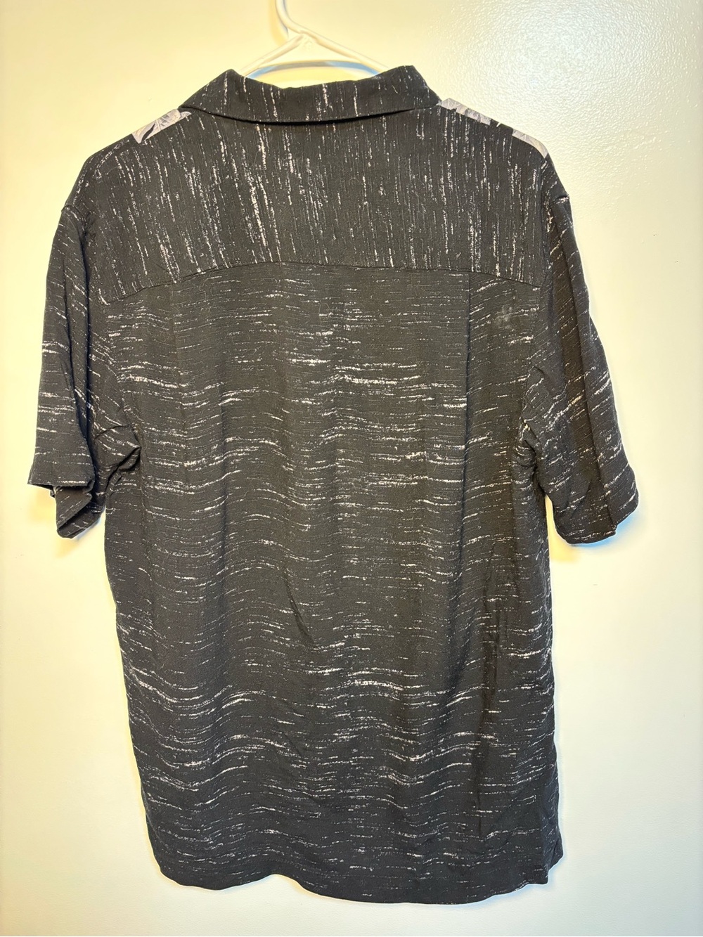 George Black Short-Sleeve Button-Down with White Tropical Leaf Stripes - Picture 5 of 5